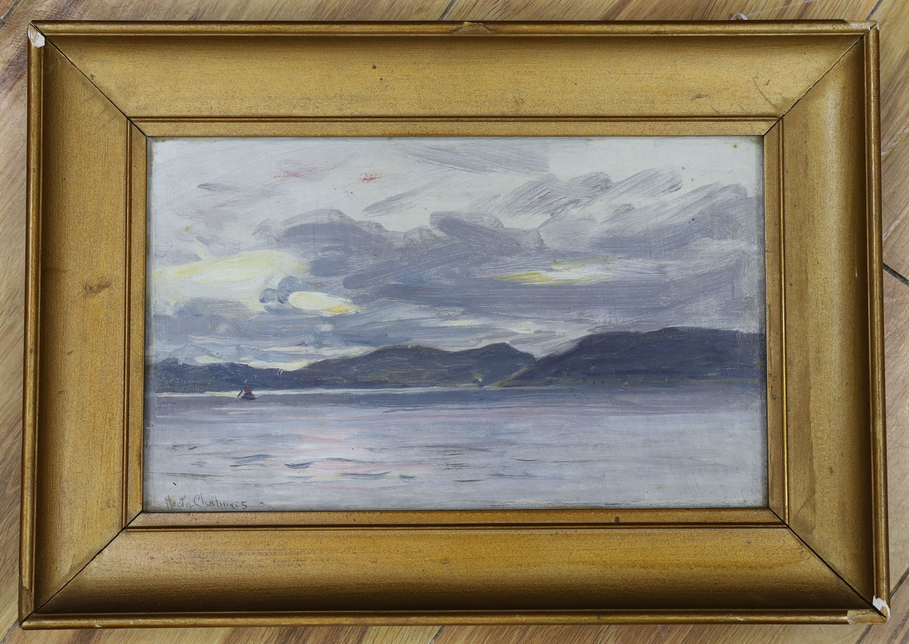 Hector Chalmers (1849-1943), oil on board, Scottish coastal landscape, signed, 16 x 28cm